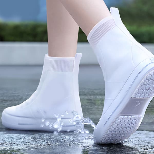 Waterproof Rain Shoe Covers, Reusable Silicone Covers, Dustproof & Thickened Mid-Calf Boot Protectors for Women Men, White, Size L (37-39)