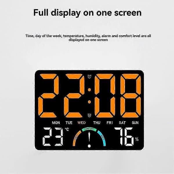 Digital väggklocka med stor LED-display, datum, temperatur och luftfuktighet, modern elektrisk väggklocka för sovrum, klassrum C Green light