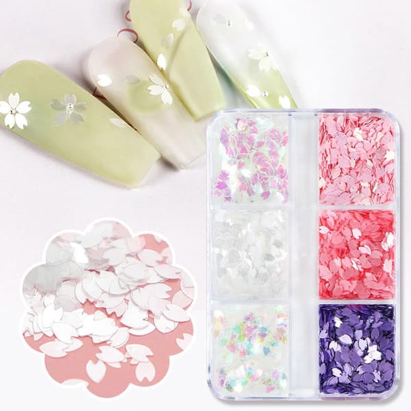 6-rutig förpackad 2022 Net Red White Cherry Blossom Petal Sequins Japanska paljetter