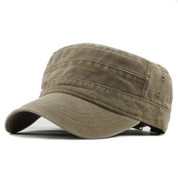 【2F】Klassiske vintage flate herrecapser, vasket khaki