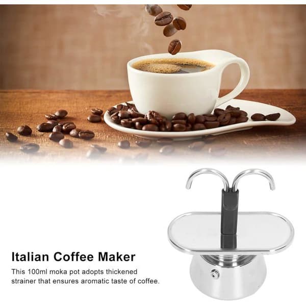 Mokabrygger, 2 kopper, rustfritt stål, 100 ml kapasitet. Dobbelt rør, for italiensk espressokaffe på komfyren.