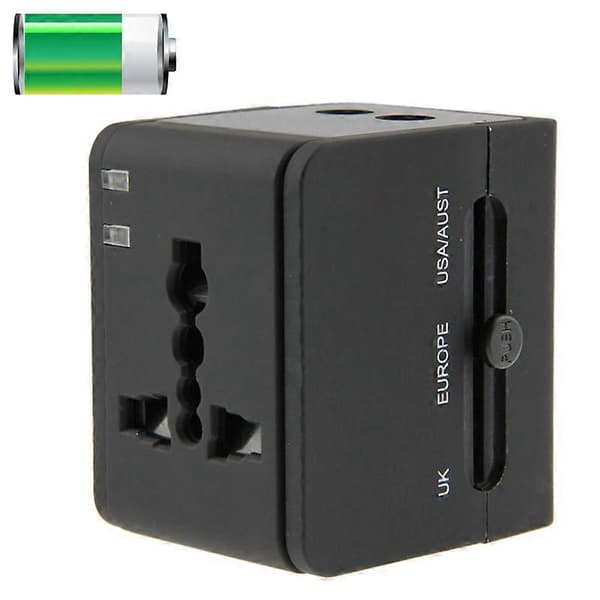 (Ny) Internasjonal 2.1A 2-USB EU / AU / US Plugg Reise Universaladapter (Svart) Black
