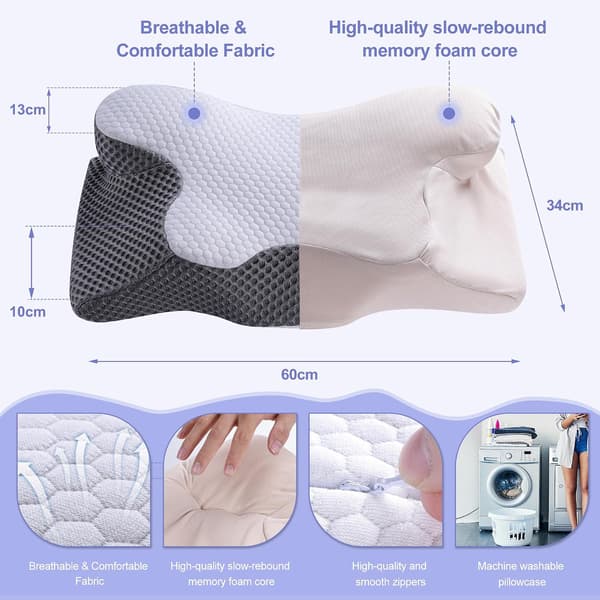 【2F】Ergonomisk Cervical Memory Foam Pute for Side-, Rygg- og Magesovere (Stil1:62*37*13/10cm)
