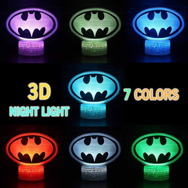 Flaggermus Superhelt 3D Illusjon Nattlys Soverom Bordlampe Gave