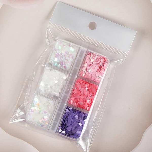 6-rutig förpackad 2022 Net Red White Cherry Blossom Petal Sequins Japanska paljetter
