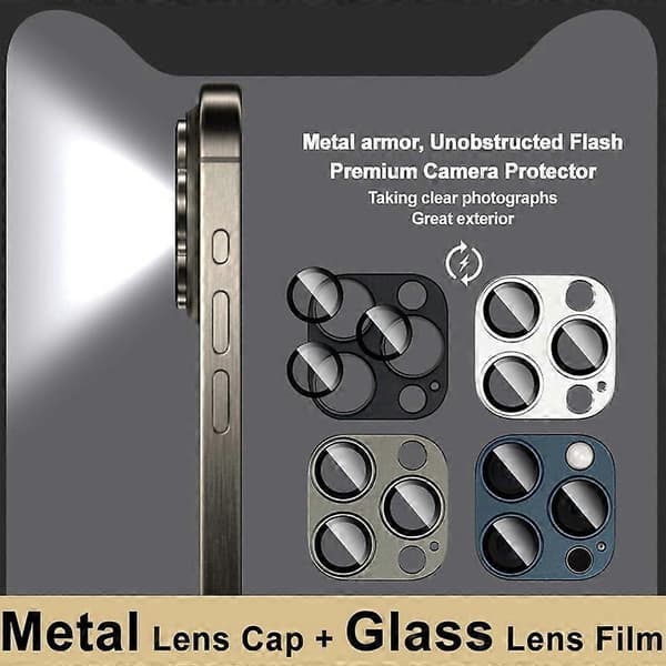 IMAK Metal Armor Premium Kameraskyddsfilm för iPhone 15 Pro Max / 15 Pro Silver