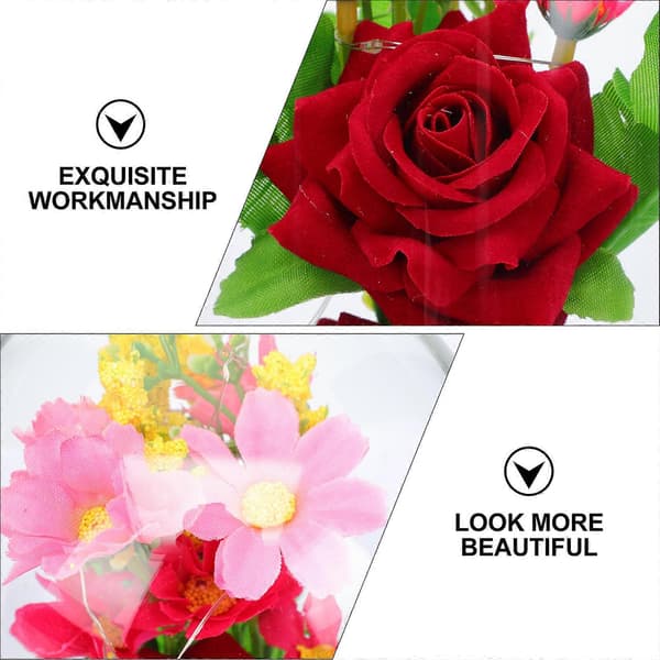 1 st romantisk simulerad blomma med LED-lampor i glaskupol, blomsterprydnadspresent [2F]