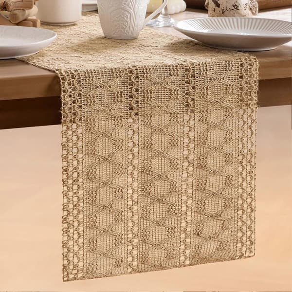 Jutevevd bordløper – Rustikk bondegårds-boho-design – for spise- og salongborddekor 180cm