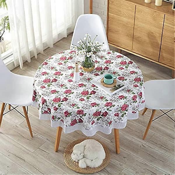 Rund blomstret duk, 180 cm vanntett, rynkefri, flekkbestandig vaskbar polyester duk