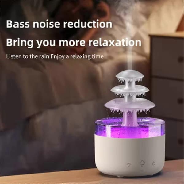 [2F]Cloud Rain Air Humidifier Eterisk Olja Aromaterapi Diffuser Tyst Dimma Luftfuktare med 7 Färger White