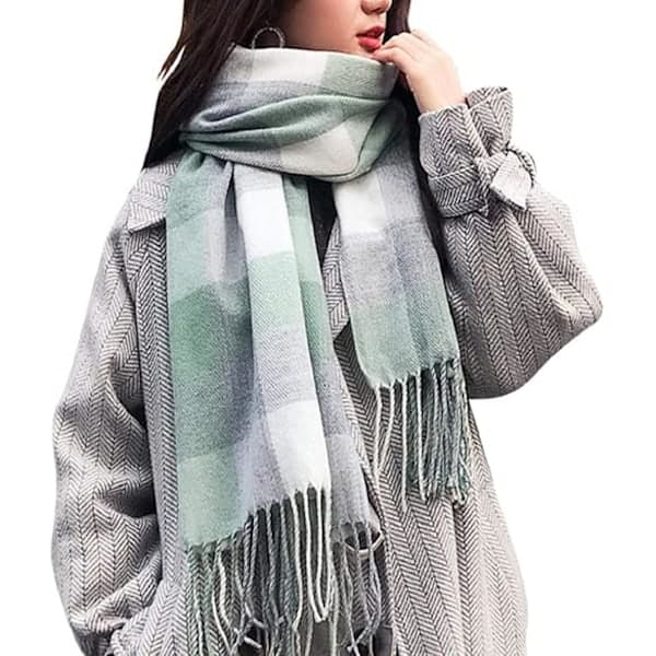 【2F】1 st Dammode Lång Sjal Stor Rutig Vinter Varm Rutig Stor Halsduk Green White