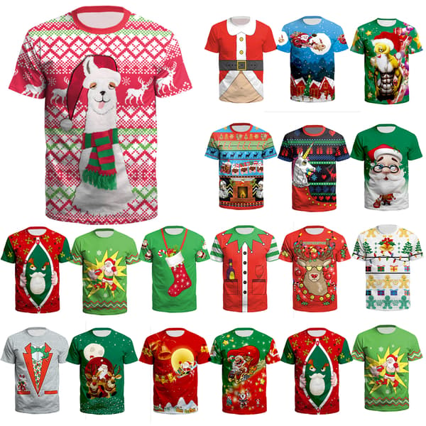 Kvinder Mænd Casual trykt julekortærmet T-shirt top . E E XL