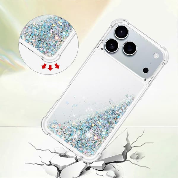 Kompatibel med iPhone 17 Pro Max TPU-deksel Glitter Kvicksand Støtsikkert Telefondeksel -lingling} Silver Silver Hearts