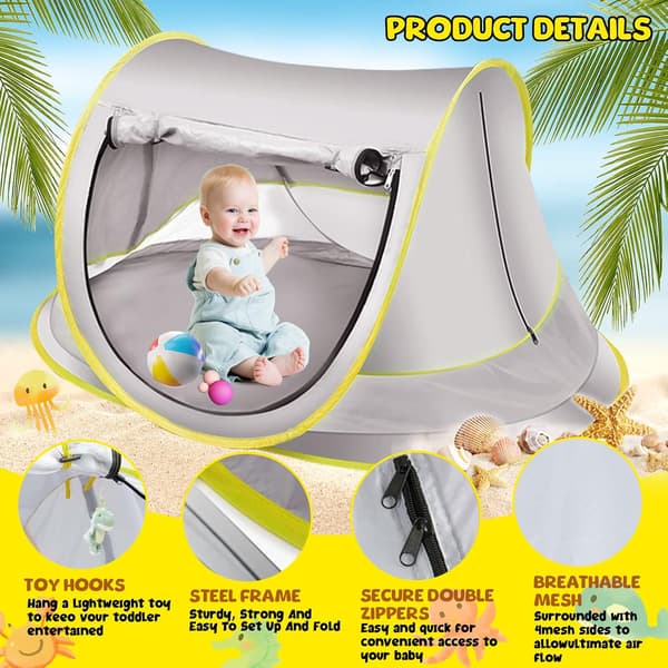 [2F] Baby Pop-Up Strandtelt, med UV-beskyttelse 50+, Vanntett, Sammenleggbart (Rosa)