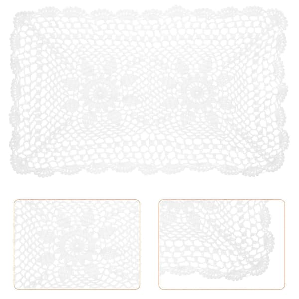 Flätad virkad bordstablett för dekoration 1 vit handgjord bomullsspetsmatta