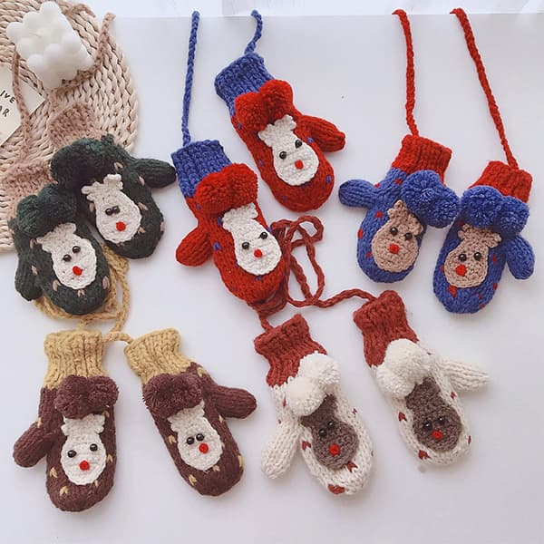 Stickade vantar fleecefodrade vantar tecknade älgvantar helfingerhandskar Red