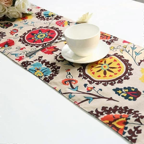 Boho blomstret bordløper med dusker - Elegant spise- og festdekor