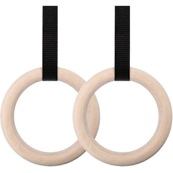 2 stk Træ Gymnastikringe, Gymnastikringe med Justerbare Nylonstropper 3 cm—dt