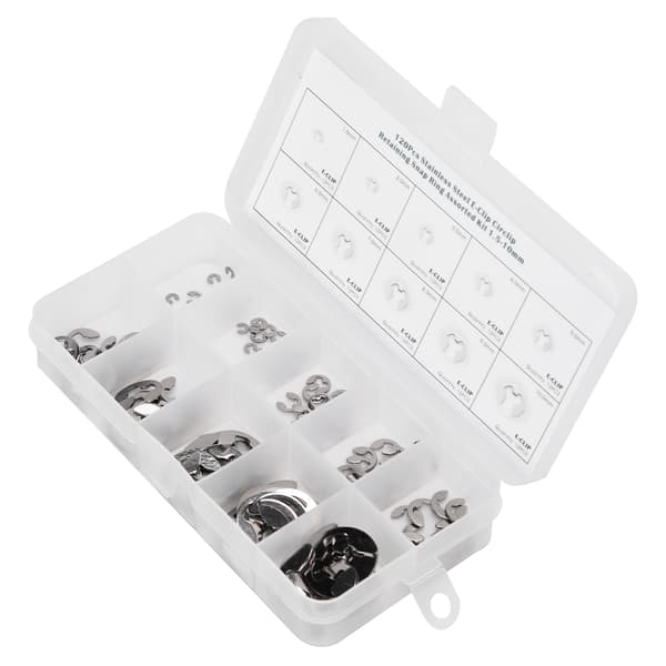 [2F]120 stk. E-clip skive rustfrit stål ekstern låsering sortimentssæt 1,5 mm–10 mm