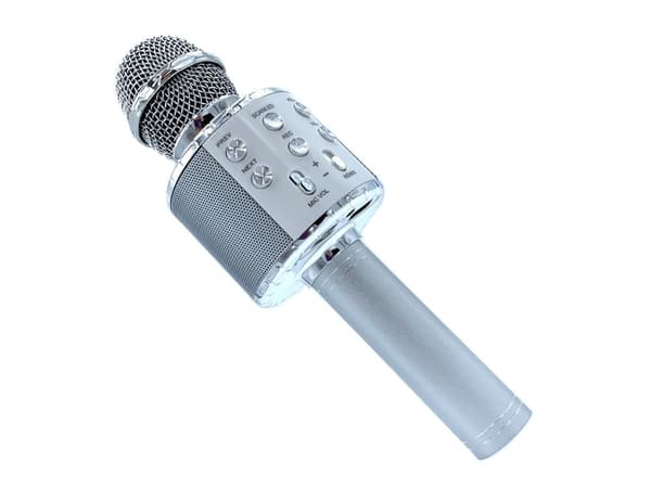 [2F]Trådlös mikrofon bluetooth karaokehögtalare rund med fodral olika positioner Silver silver