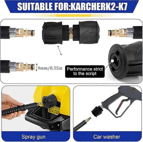 [2F]2-pack högtryckstvätt snabbkoppling M22-adapter för Karcher-slang 4000 PSI för K2-K7-modeller