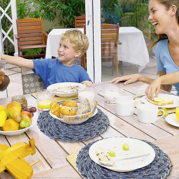 Bordsunderlägg Runda Vävd Middagsbordsmatta Halkfri Värmeisolerande Underlägg Set Om 2, 38cm Blå