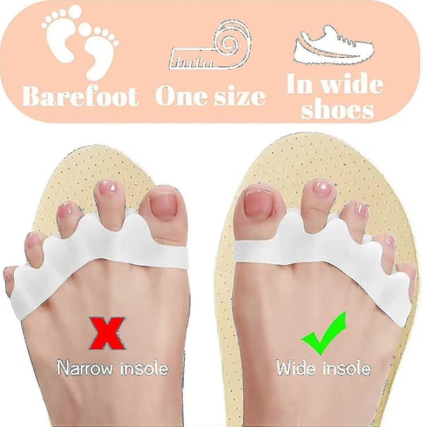 Par med tåskillere i silikon, tåbeskyttelse, hallux valgus-korreksjon