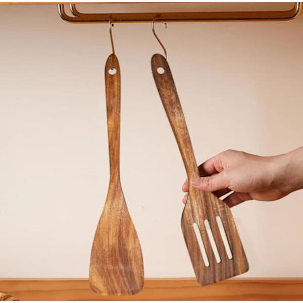[2F]7-delat köksredskapsset i trä med non-stick spatel och soppslev