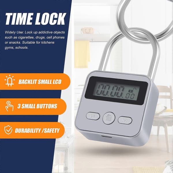 【2F】Metall Timerlås LCD-skjerm Multifunksjonell Elektronisk Tid 99 Timer Maks Tid USB Oppladbar Ti