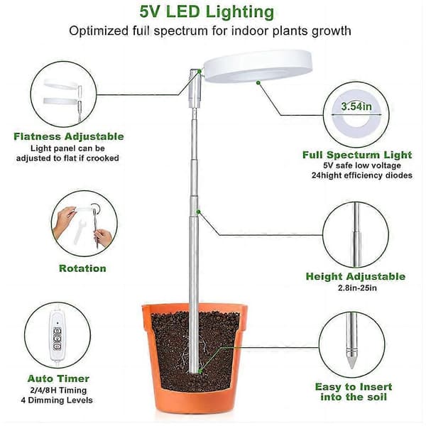 [2F]Vækstlys, Spektrum LED Plantelys til Indendørs Planter, Højdejusterbart Vækstlys til Blomster &