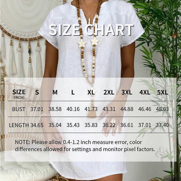 【2F】Dam Plus Size Enfärgad V-ringad Kortärmad Boho Strandklänning Casual Sommarklänning Rosa, M M Rosa