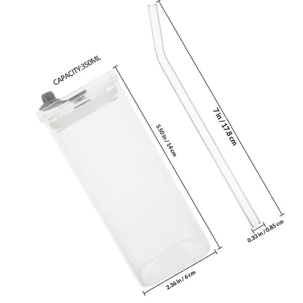 Återanvändbar glasmugg med lock och sugrör för kontor och hem 350 ml