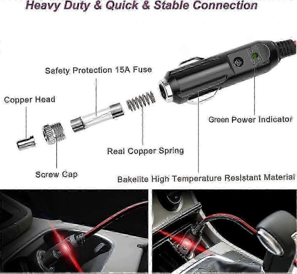 12V/24V 16AWG 1 meter strömkabel för bilinverter, luftpump, elektrisk kopp
