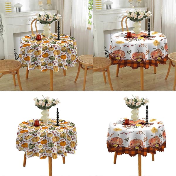 Duk Høstløv og Gresskarmønstre Rund Duk 150 cm til Thanksgiving-festdekorasjon Pattern 7