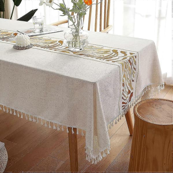 Rustikk bomull-lin duk - Elegant kaffeblad-design (55x86 tommer)