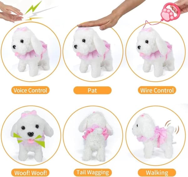 Interactive Plush Dog with Wagging Tail & Barking Function – Playful Puppy with Grooming Kit for Kids Ages 3-6 White