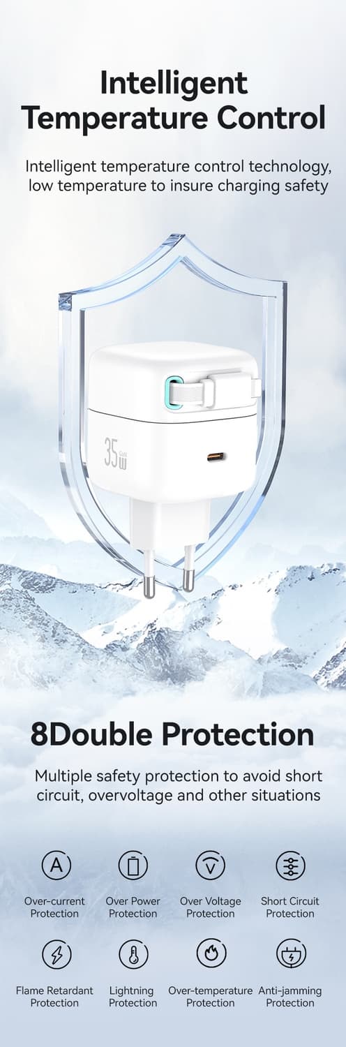 iPhone snabbladdare kompatibel PD35W - Dual Port GaN retractable Vit white