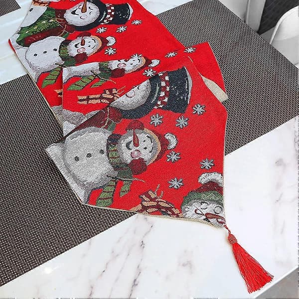Julebordløper Broderte Snømann Duk Polyester Bomull Rød Julebrikke Dekorasjon Julepynt Rød 1 stk