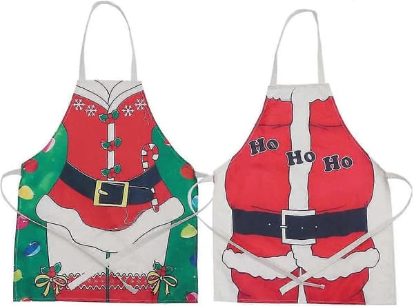 [2F]Th Julköksförkläde Jultomten: Jultomten Julmatlagningsförkläde För Restaurang Hem Köksutrustning (röd) (2st)