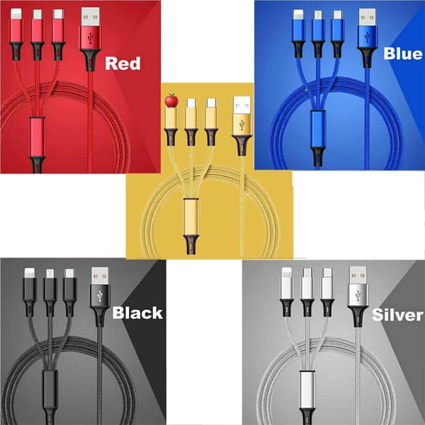Multiladdarkabel 3-i-1 Snabbladdning Nylon USB Universal Typ-C Micro 5 Färger