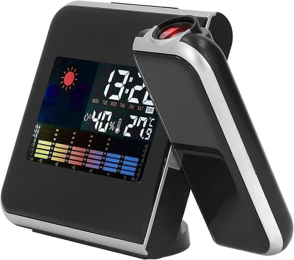[2F]Projektionsväckarklocka, väderklocka sängklocka med 180 projektor, LCD digital klocka med 12/24H för sovrum