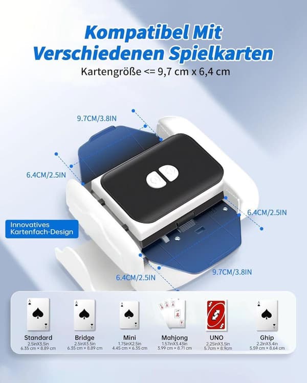 [2F]Elektrisk kortblander 3000mAh – Lydløs kortblander til 2 spil, UNO, Poker og Blackjack