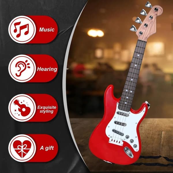 [2F]17-tums gitarrleksak för barn, 4-strängad elektrisk gitarr musikinstrument för barn, bärbar elektronisk instrumentleksak
