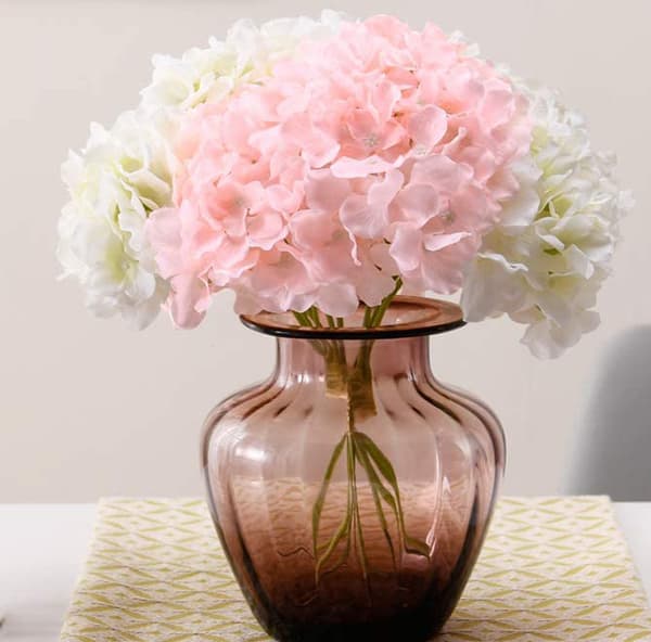 [2F]10 stk hvite hortensia silke blomsterhode pose elfenbenhvit