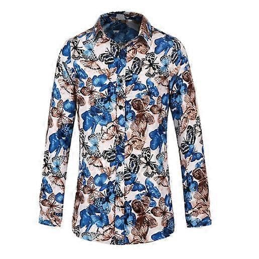 Uformell blomsterskjorte for menn, langermet 3D-knappeskjorte light-blue S