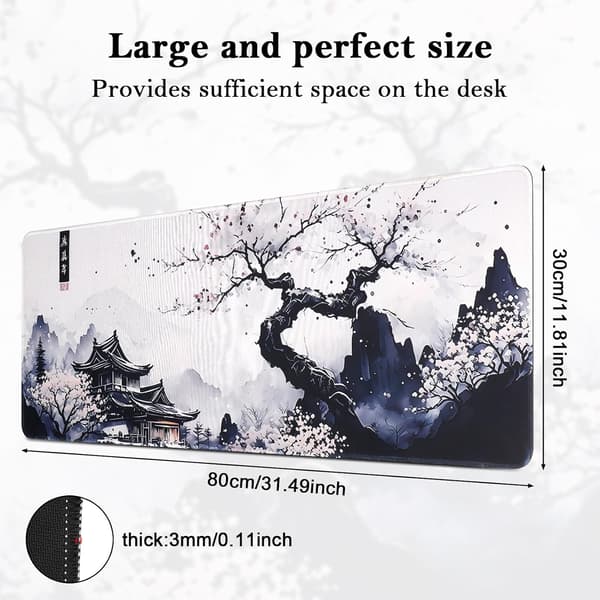 [2F]Gaming musematte, 800 x 300 mm XXL stor gaming musematte, vanntett skrivebordsmatte med antiskli, musematte med sydde kanter