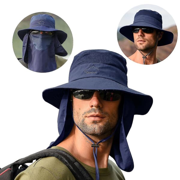 [2F]Fiskarhatt med bred skärm Solhatt Sommar Utomhus UV-skydd Män Het Blue