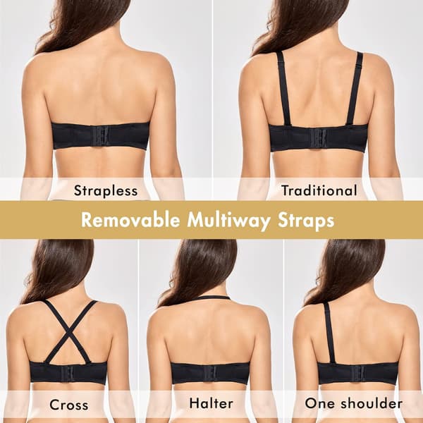 Kvinders stropløs BH Push Up til større barm Multiway Bøjle Glat Bandeau BH (Sort, 80C)—dt 80C