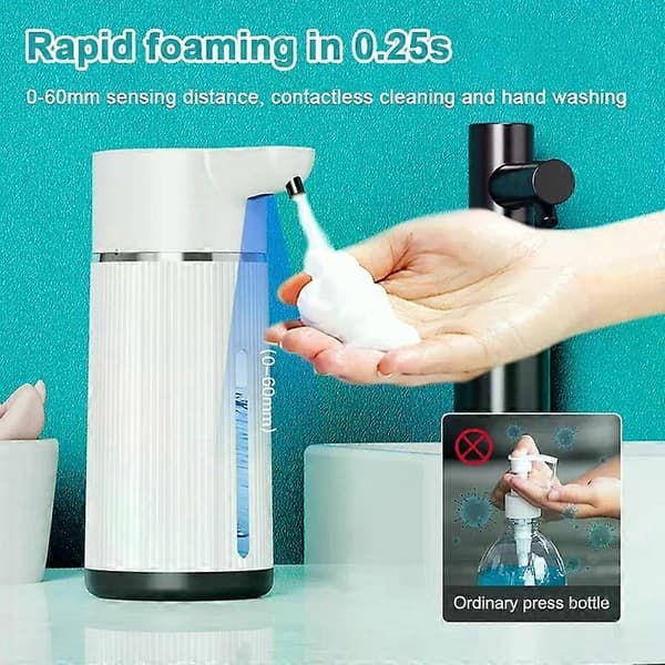 [2F]420ML Automatisk skummende såpedispenser 4 gir infrarød sensor USB oppladbar desinfeksjonsmiddeldispenser veggmontert IPX6 1 PC