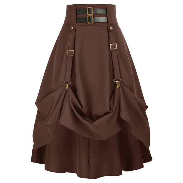 Dam Goth Steampunk Kjol Hög Midja Pirat Midi A-Linje Kjol Brown Brown 2XL